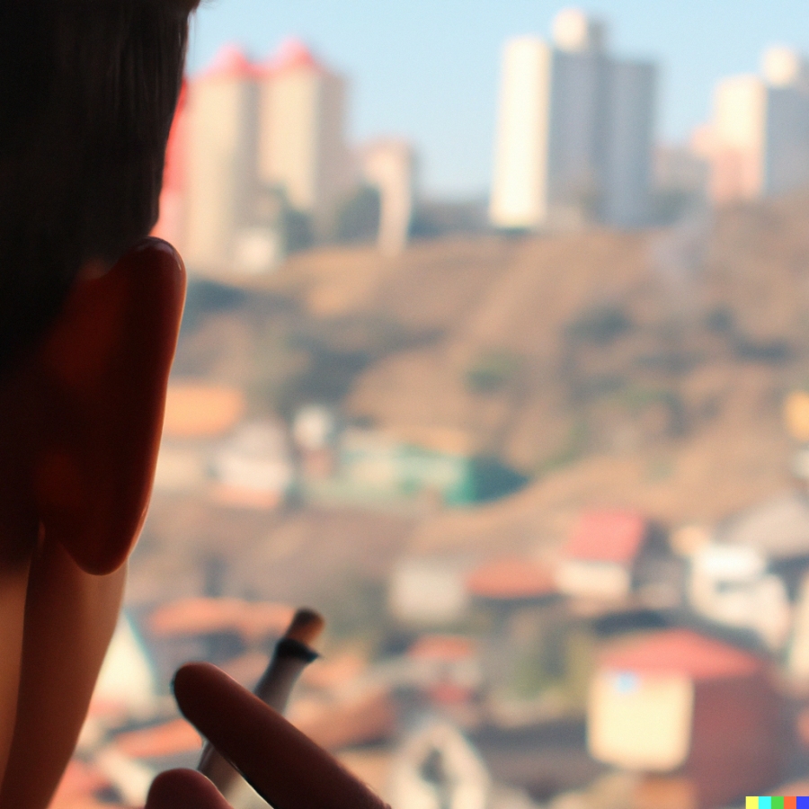Cityscape through the cigarette smoke (DALL-E)