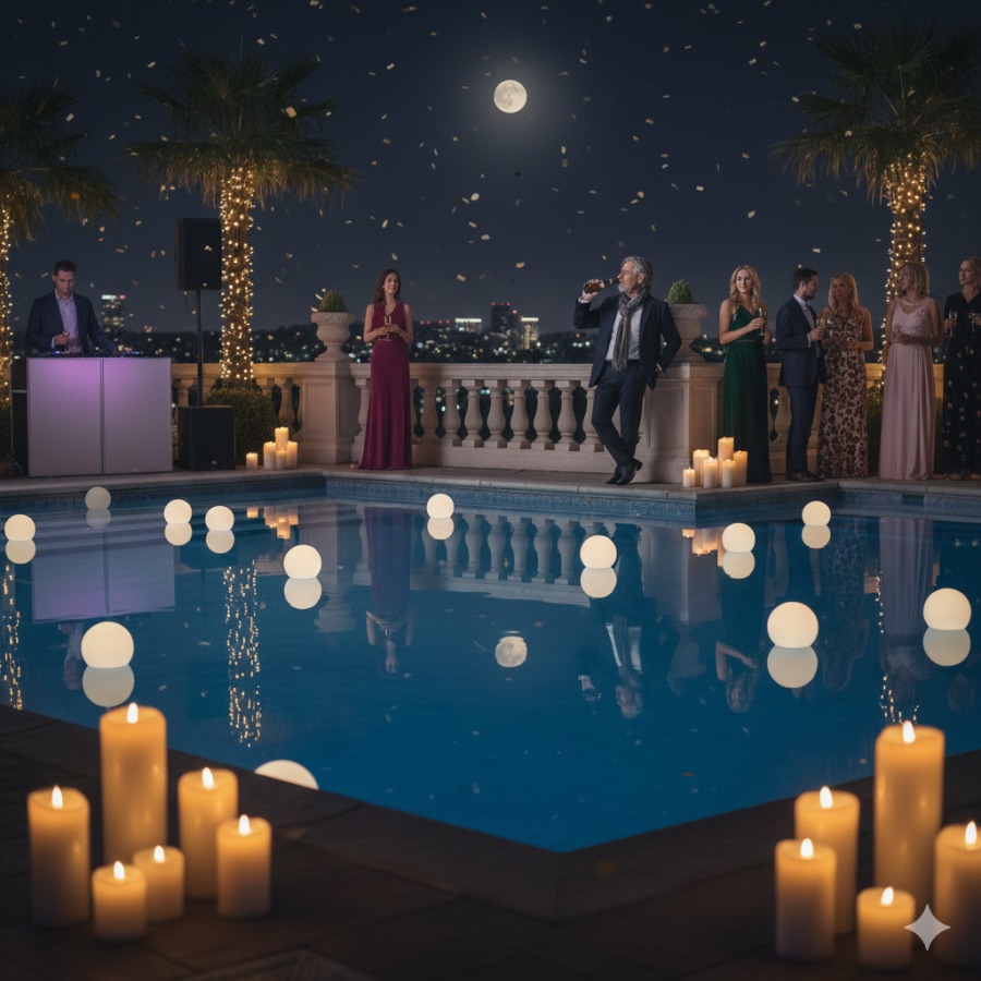 gemini-generated party around swimming pool
