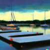 Docked Sailboats in gathering dusk (DALLE-2)