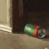 DaLLE-2 generated image of crushed, used beer can in a corner of an untidy place