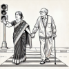 MS Designer created photo of an elderly couple crossing street